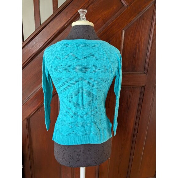 American Eagle Outfitters Womens Turquoise Knit Cardigan Sweater S/P Lightweight - Picture 4 of 7